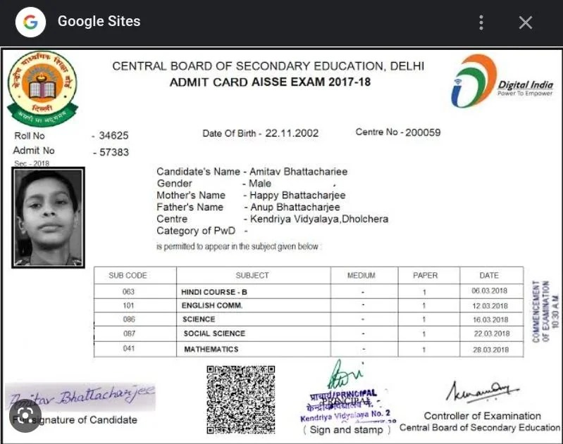 admit card